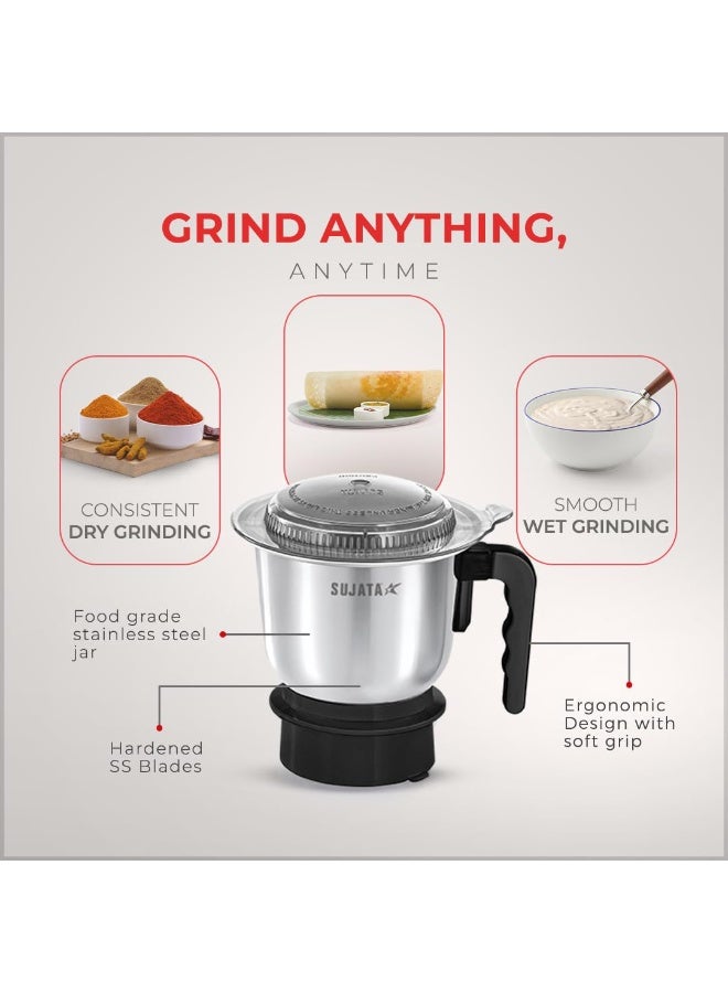 سوجاتا Sujata Supermix Mixer Grinder | 900 Watts Double Ball Bearing Motor | 22000 RPM | Non-Stop 90 Mins Running | 3 Jars including 1750ml Blender, 1000ml Grinder, 500ml Chutney Jar | Black - Image 5